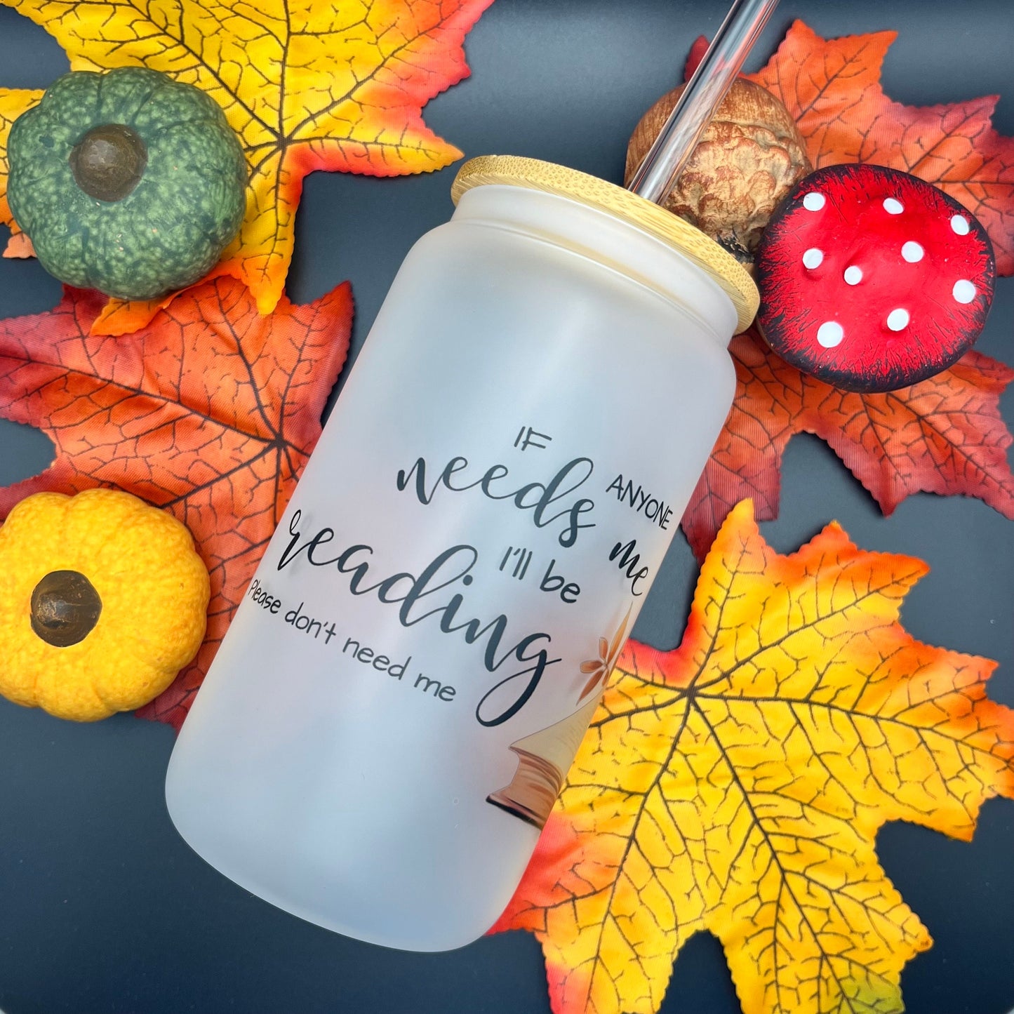 Bookish Glass Tumbler | Buchzitat Trinkglas | Gefäß mit Bambusdeckel und Strohhalm