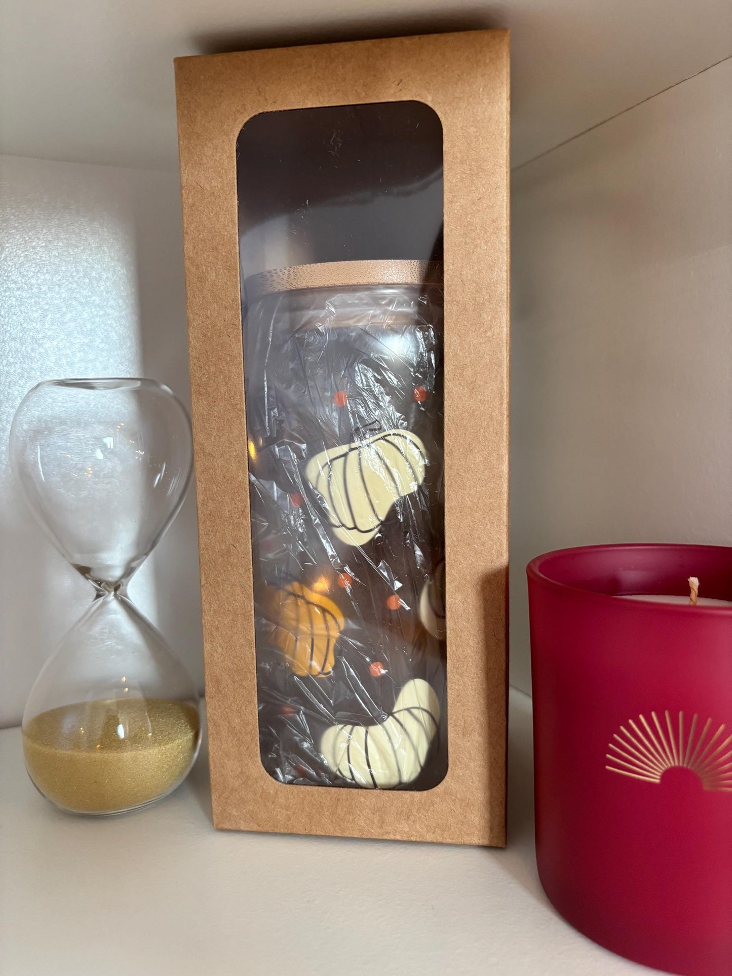 Autumn Glass Tumbler | Herbstliches Trinkglas | Glas mit Bambusdeckel und Strohhalm