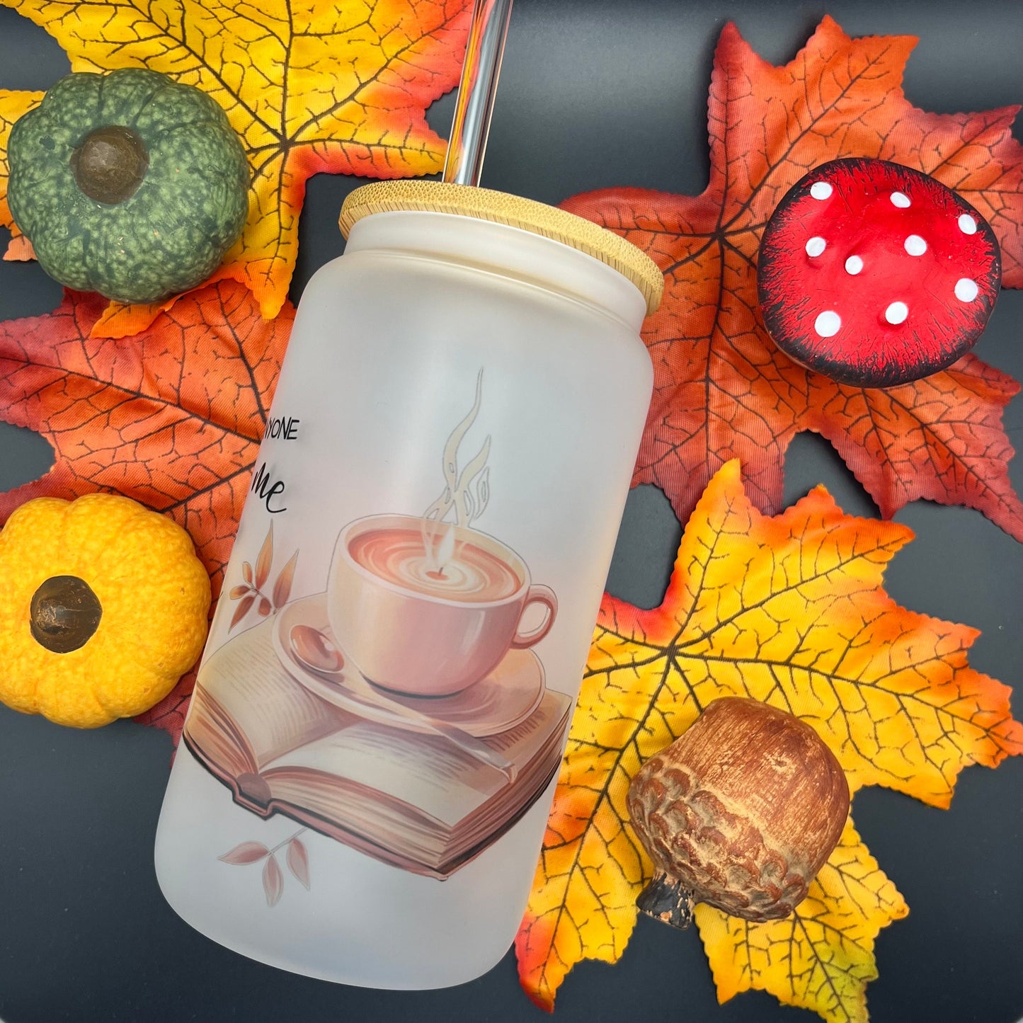 Bookish Glass Tumbler | Buchzitat Trinkglas | Gefäß mit Bambusdeckel und Strohhalm