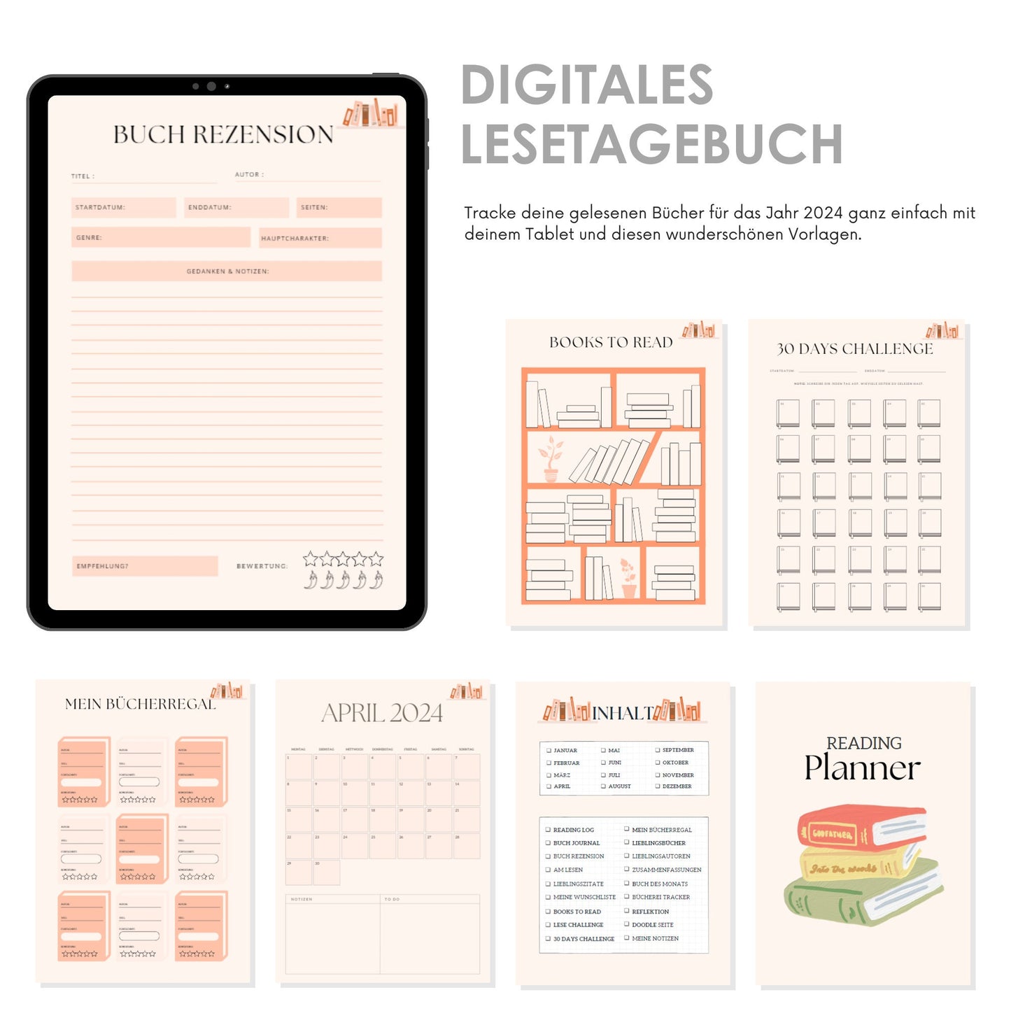 Digitales Lesetagebuch | Book Journal | GoodNotes Vorlage Lese Tracker