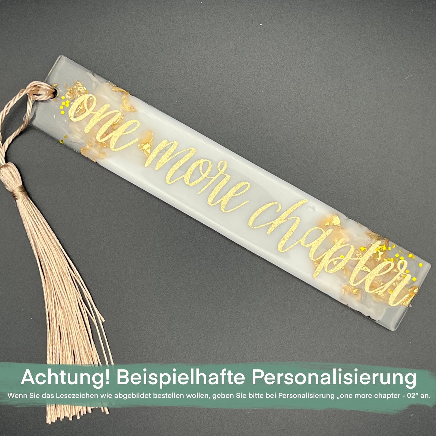 Lesezeichen Resin | Personalisierbares Lesezeichen | weiß-goldenes Lesezeichen