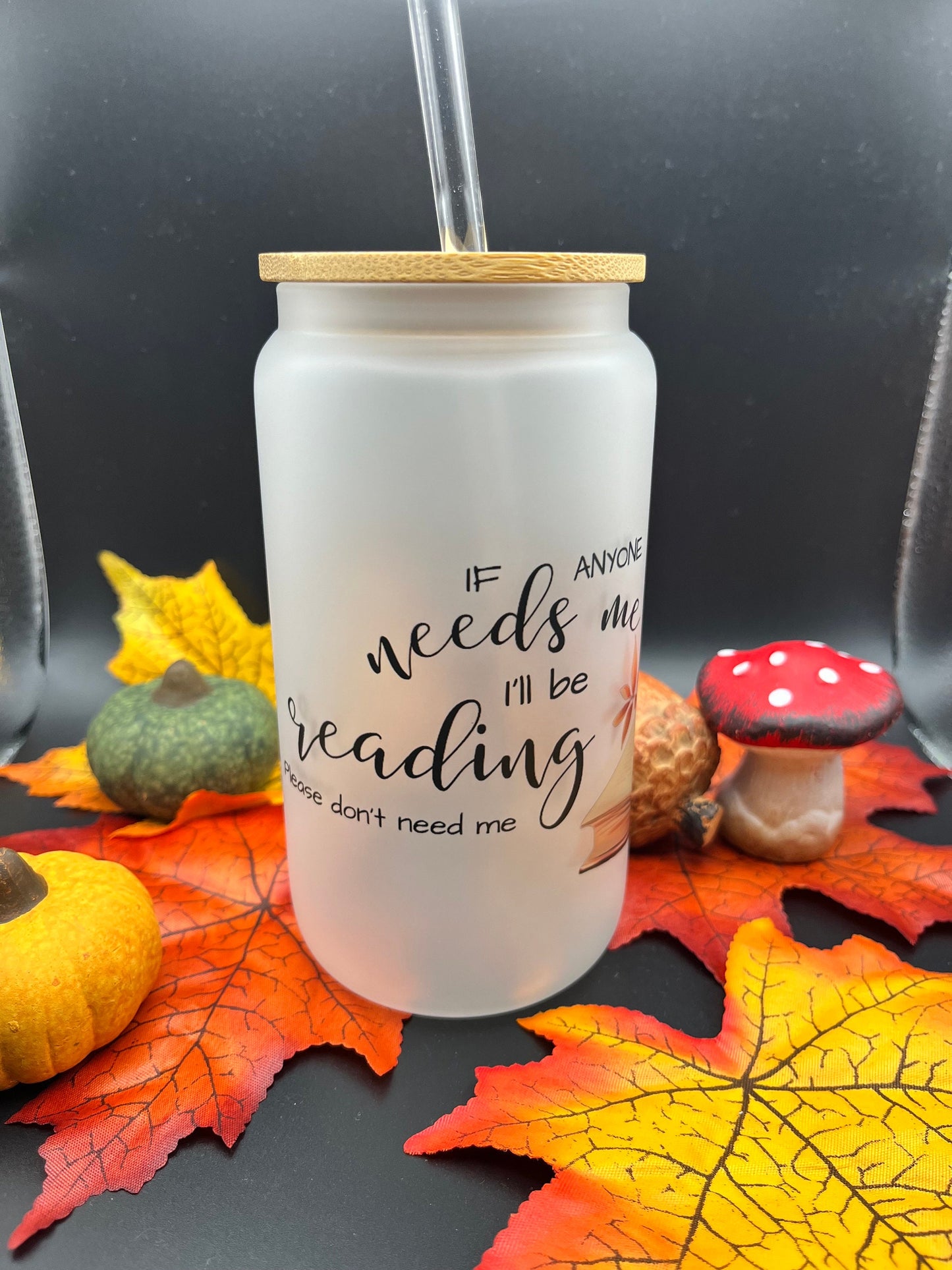 Bookish Glass Tumbler | Buchzitat Trinkglas | Gefäß mit Bambusdeckel und Strohhalm