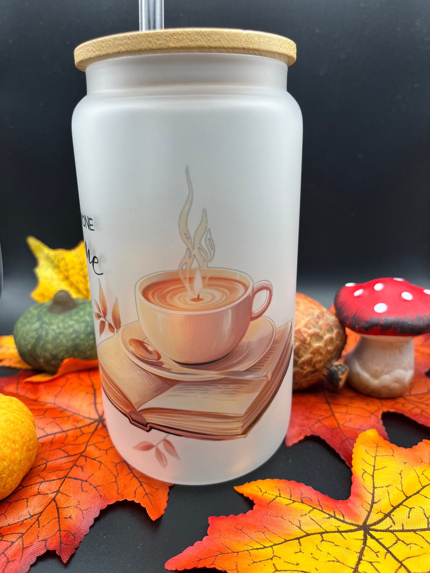 Bookish Glass Tumbler | Buchzitat Trinkglas | Gefäß mit Bambusdeckel und Strohhalm