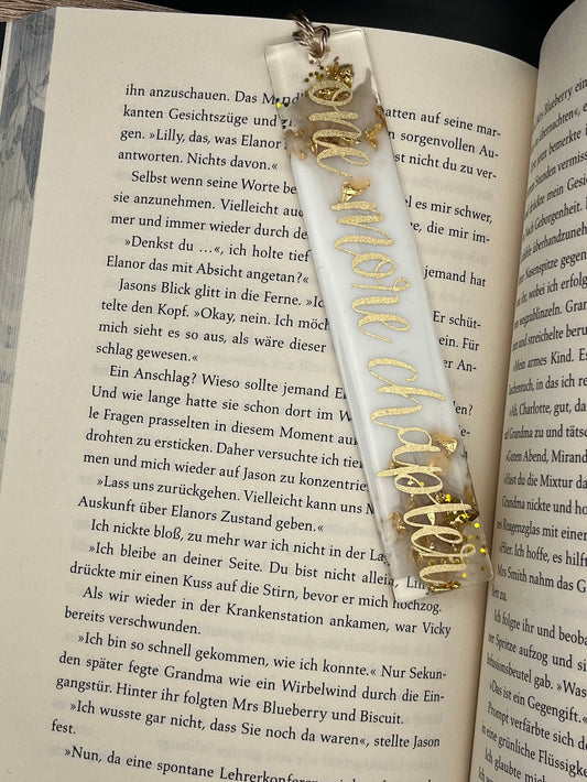 Lesezeichen Resin | Personalisierbares Lesezeichen | weiß-goldenes Lesezeichen
