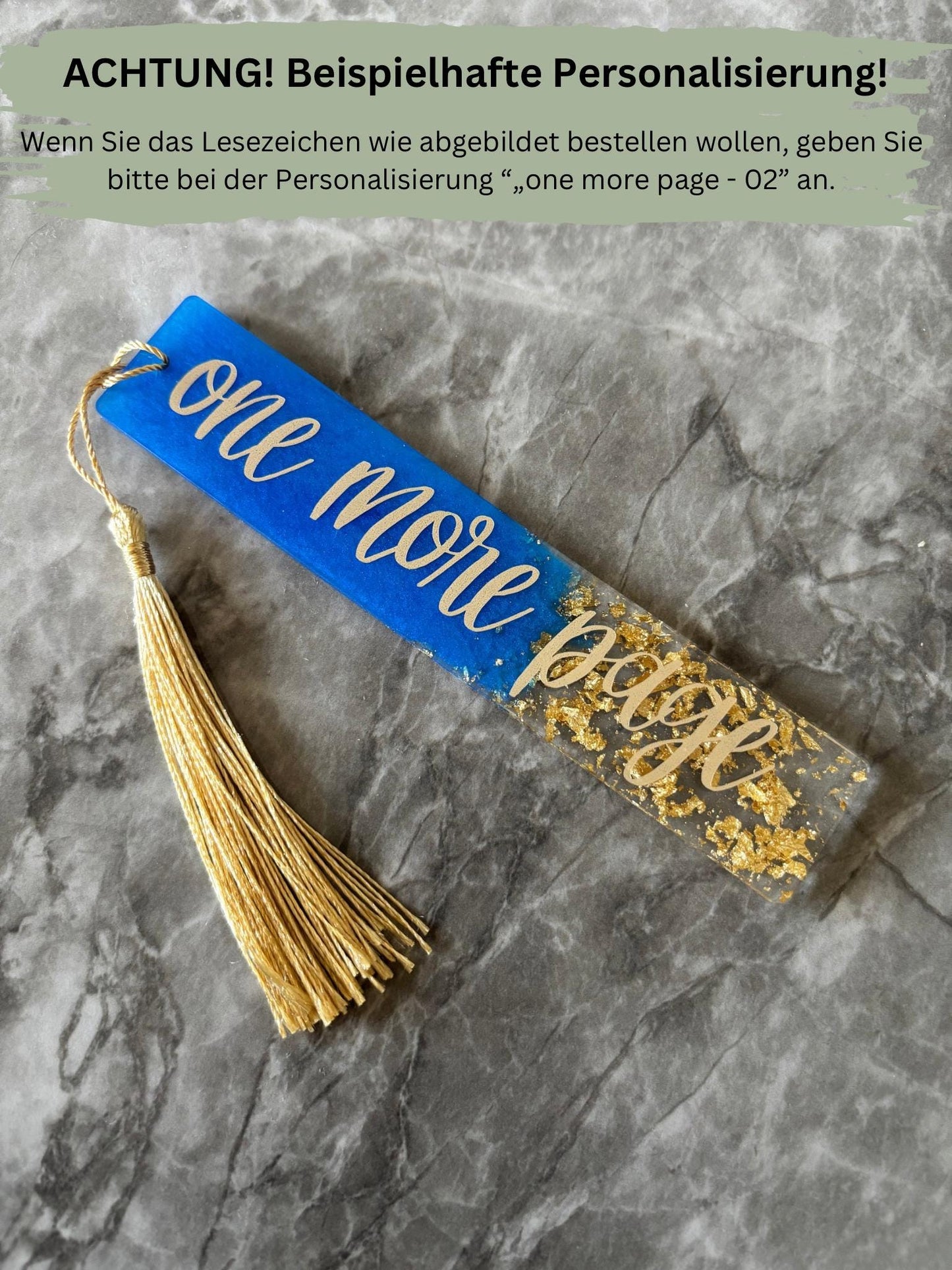 Lesezeichen Resin | Personalisierbares Lesezeichen | blau-goldenes Lesezeichen