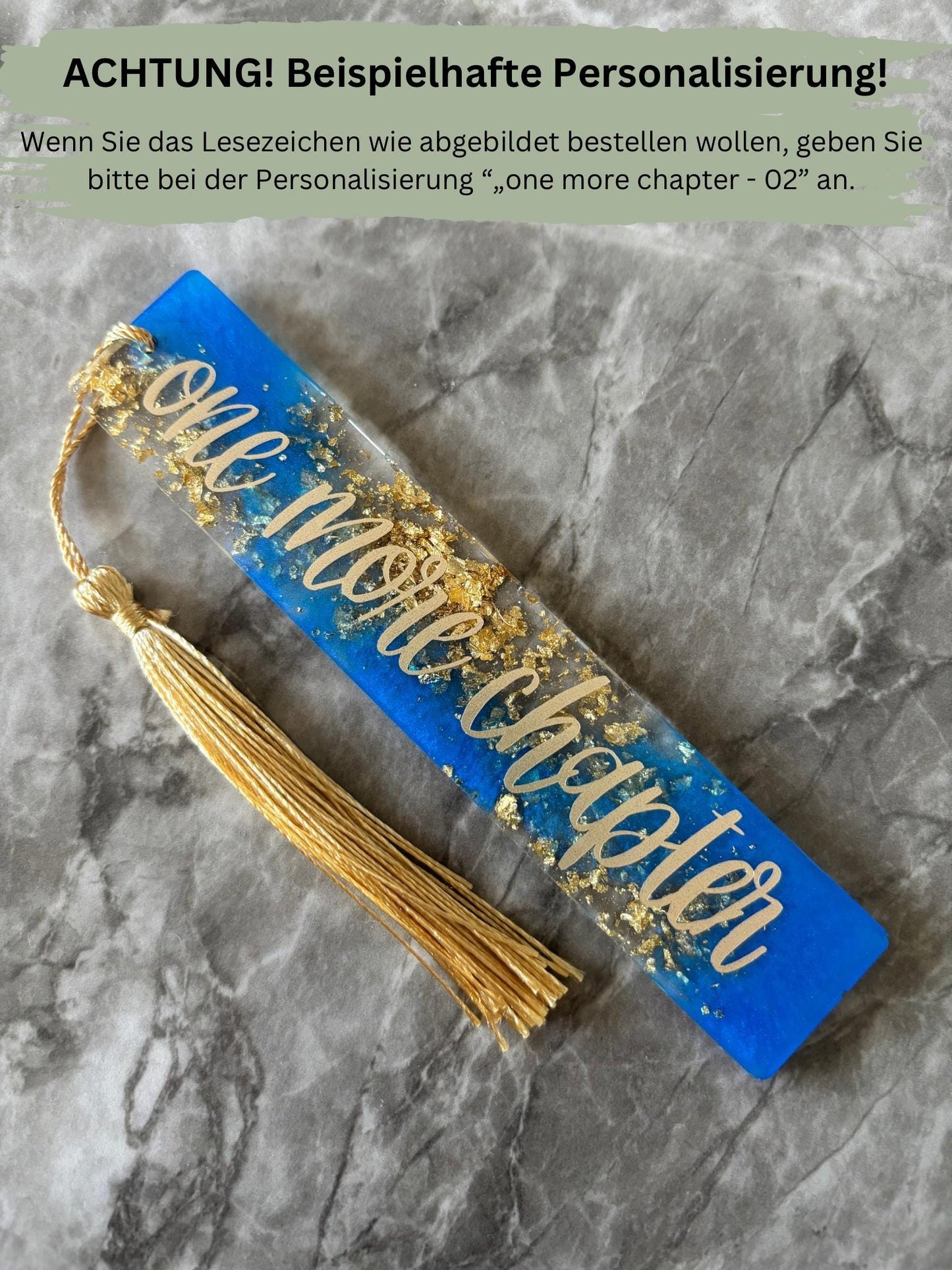 Lesezeichen Resin | Personalisierbares Lesezeichen | blau-goldenes Lesezeichen