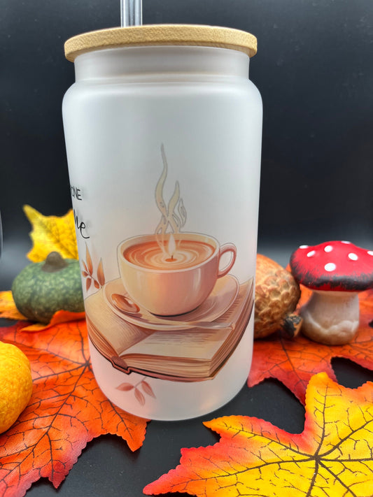 Bookish Glass Tumbler | Buchzitat Trinkglas | Gefäß mit Bambusdeckel und Strohhalm